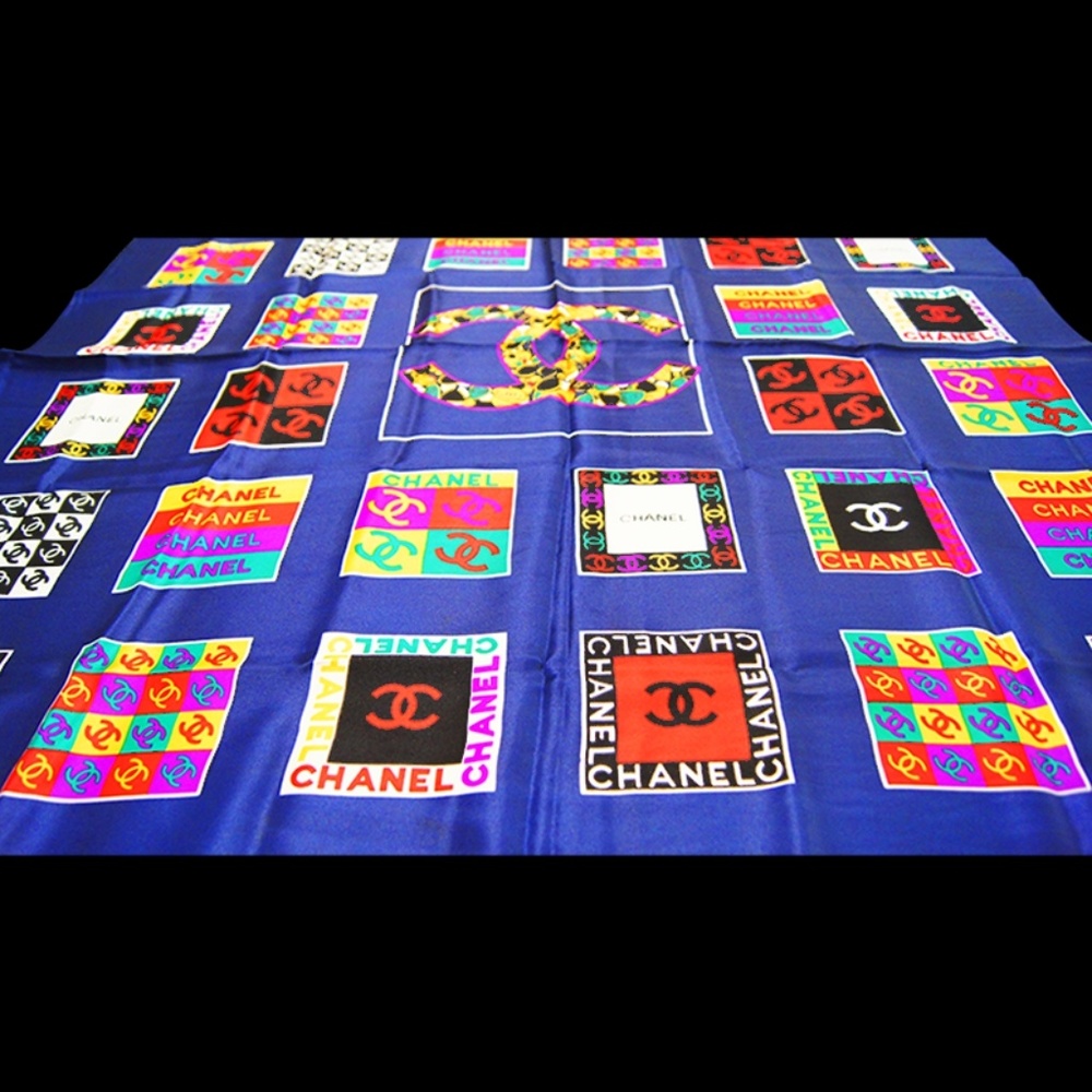 chanel coco logo vintage silk scarf no damaged